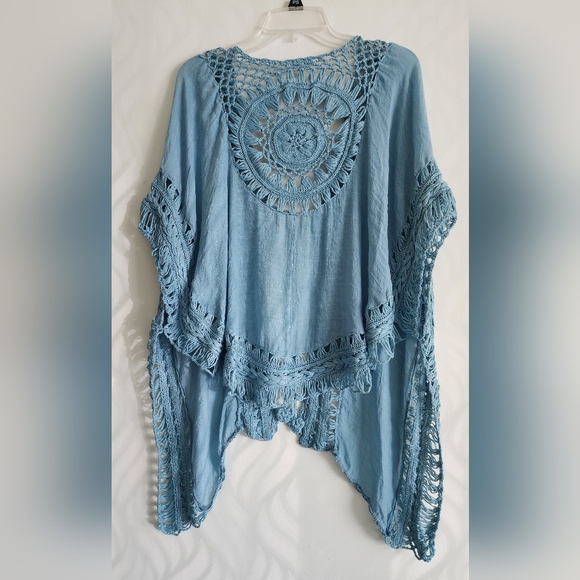 Teal Blue Crochet Women's Wrap - Picture 3 of 6